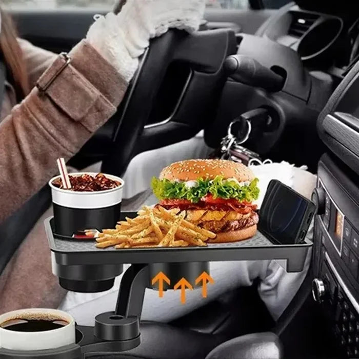 Universal Car Cup Holder Tray | 360° Rotating Adjustable Dual Cup Organizer