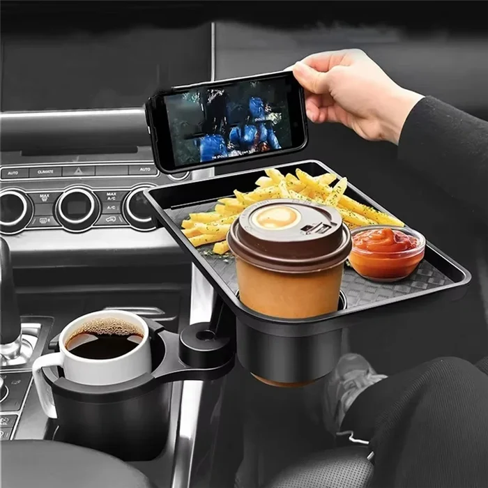 Universal Car Cup Holder Tray | 360° Rotating Adjustable Dual Cup Organizer
