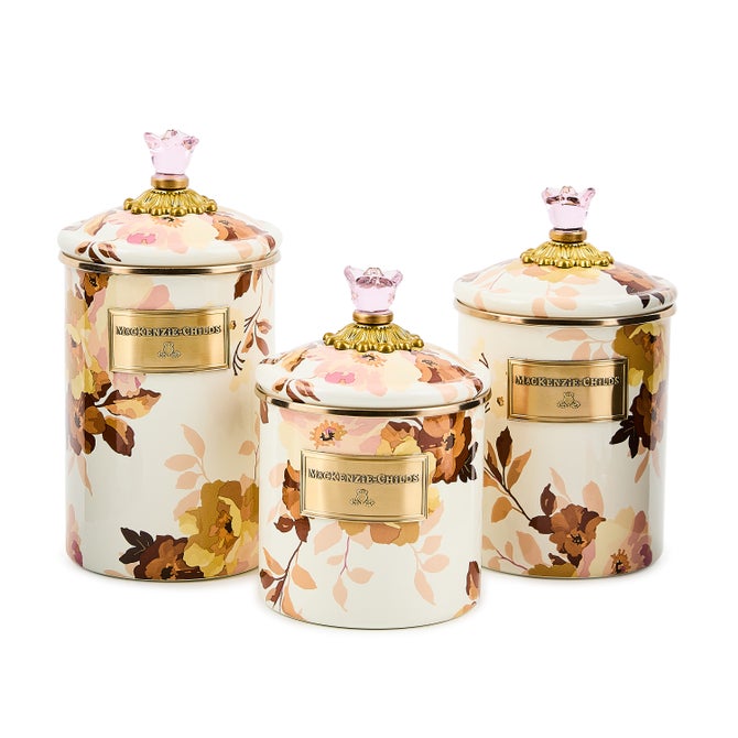Wild Rose White Canister, Various Sizes
