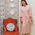 Women's Long Scallop Lightweight Robe, Pink with Red